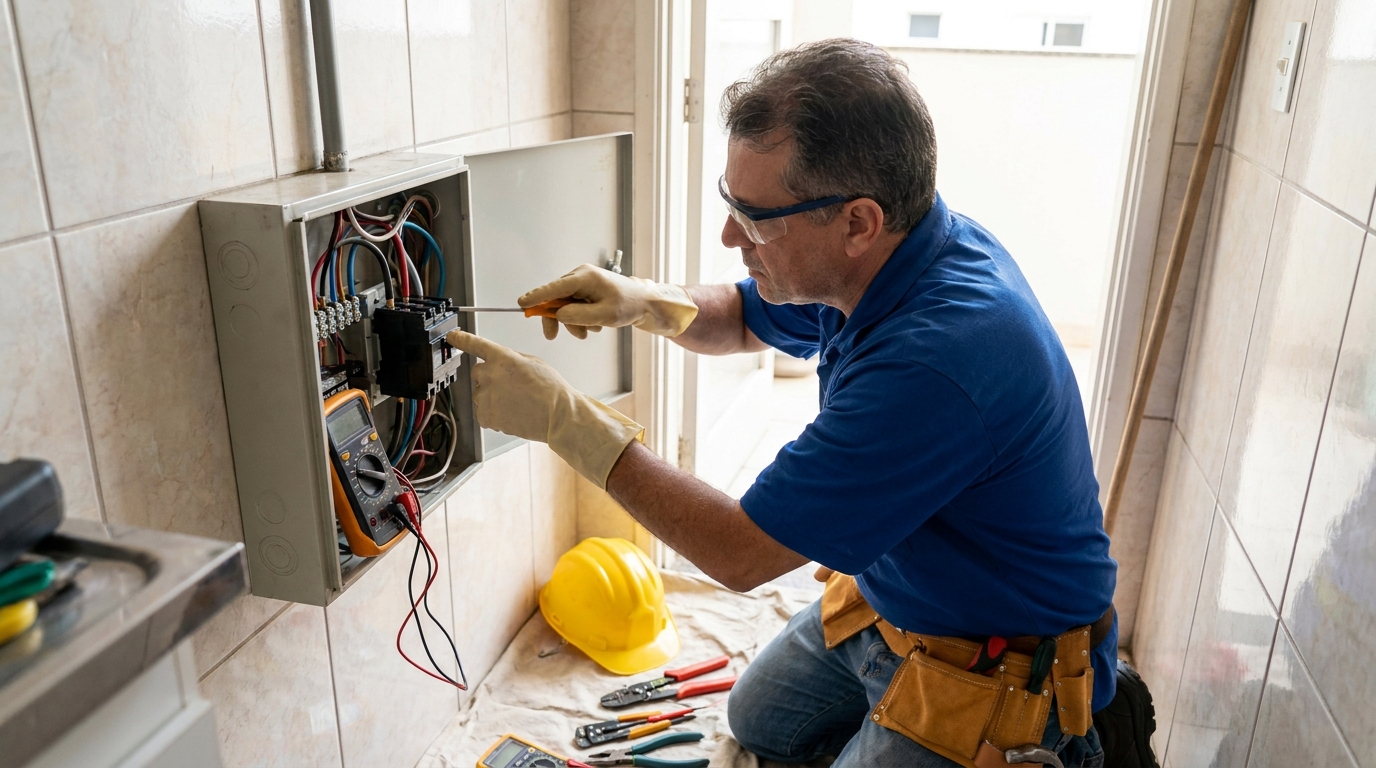 Eletricista instalando disjuntor em Franca‑SP